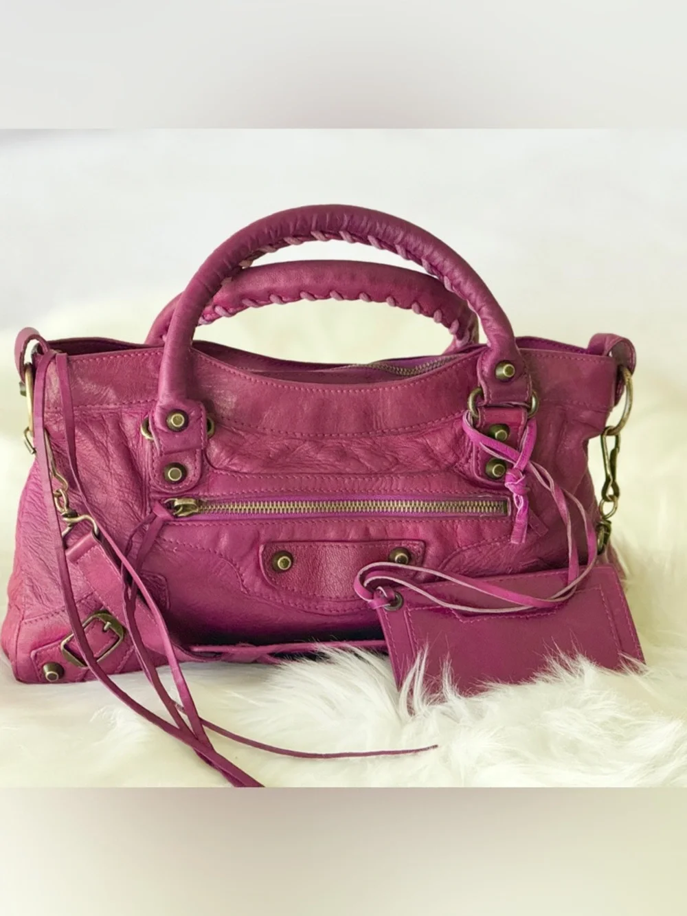 BALENCIAGA CITY BAG FIRST BAG 2005 CHÈVRE LEATHER PURPLE VINTAGE W/MIRROR - Picture 2 of 16